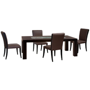 Inch Rectangle Leg Dining Table with Crackled Glass Inset and Four Mocca Bonded Leather Side Chairs