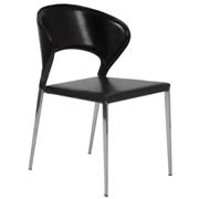 Moira Leather Stacking Chair-Black-Chrome