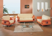 Modern Almond/Orange Bounded Leather Sofa Set