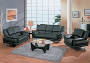 Modern Black Leather Sofa Set