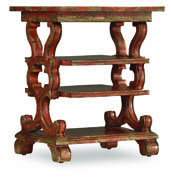 Sanctuary Rectangle Accent Table with Shelves Poppy in Rustic Red