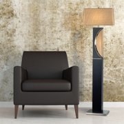 2 Light Half Moon Floor Lamp-Dark Brown Wood