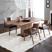 Vita/Linica Dining Set-Walnut-Brown Leather-Walnut-Four Dining Chairs Included