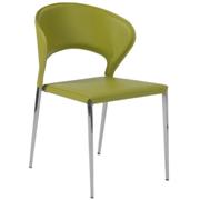 Moira Leather Stacking Chair-Green-Chrome