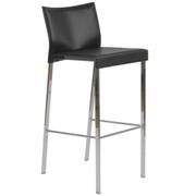 Riley Leather Barstool-Black-Chrome