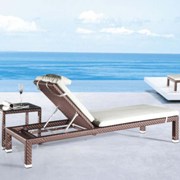 ESF Brown Patio Chaise Lounge Set-2 Beach Bed and 2 Coffee Table