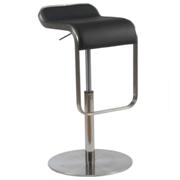 Freddy Leather Adjustable Bar-Counter Stool-Black Leather-Stainless Steel With Satin Finish