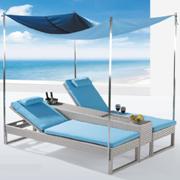 ESF Silver Patio Chaise Lounge Set-Table, 2 Beach Bed with Top Cover