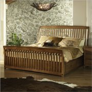 Craftsman Sleigh Bed with Storage Drawers in Warm Blonde Finish