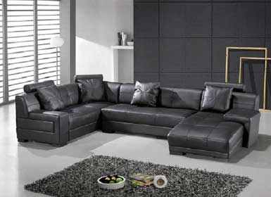 Omega Modern Black Leather Sectional  Sofa