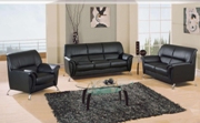 Modern Black Vinyl 3Pc Sofa Set