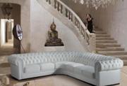 Paris-1 White Tufted Leather Sectional Sofa