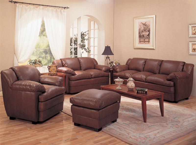 Alondra Leather Living Room Set in Brown | Sofas