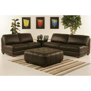 Armless All Leather Tufted Seat Sofa And Loveseat With Ottoman