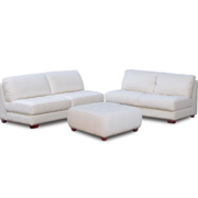 Zen Collection Armless All Leather Tufted Seat Sofa Loveseat and Ottoman