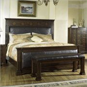 Villa Madrid Panel Bed Upholstered with Bicast Leather in Walnut Finish