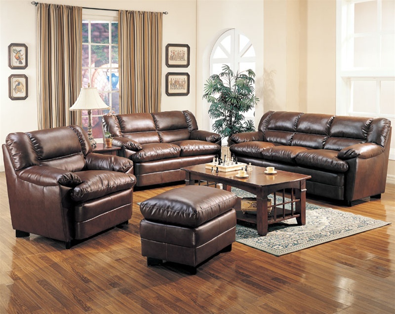 3-Piece Brown Leather Living Room Set