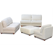 Zen Collection Armless All Leather Tufted Seat Sofa Loveseat Chair and Ottoman