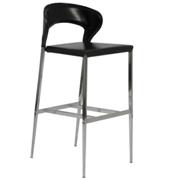 Moira Leather Barstool-Black-Chrome