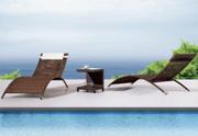 ESF Brown Patio Chaise Lounge Set-Coffee Table and 2 Beach Bed