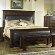 4 piece Villa Madrid Bicast Leather Panel Bed-Dark Walnut