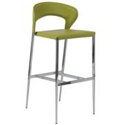 Moira Leather Barstool-Green-Chrome