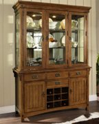 Craftsman Hutch Buffet Table-Medium Brown Oak