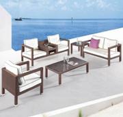 ESF Brown Patio Living Set-Sofa, Loveseat, Chair, Coffee Table and Side Table