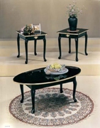 Queen Anne Black Gold Finish 3Pc Pack Coffee End Table Set