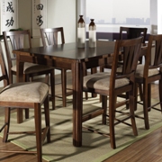 7 piece Rhythm Square Bar Table Dining Set-Medium Brown Walnut