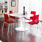 Corona/Gel/B-As Fv-S Round Dining Set-Transparent Red-Four Stacking Chairs Included