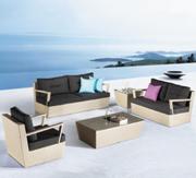 ESF Brown Patio Living Set-Sofa, Loveseat, Chair, Coffee Table and Side Table