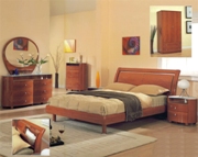 Modern Cherry Lacquer Platform Bed