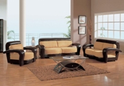 Dark brown pvc beige micro fiber sofa set