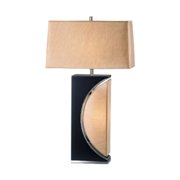 2 Light Half Moon Table Lamp-Dark Brown Wood