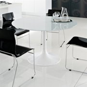 Corona Round Dining Table-White Glass